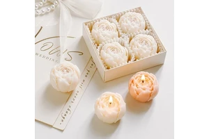 Premium Luxury 4 Pcs Set Realistic Herbaceous Peony Shape Scented Candle Gift Set With Window Box For Romantic Wedding Favors