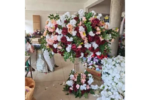 120cm Tall Artificial Flower Stand Party Decor White Centerpieces Flower Wedding Table Metal Centerpieces With Red Flower
