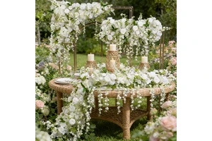 White Rose Orchid Artificial Flowers Triangles Hanging Silk Flower Runner Wedding Arch Table Centerpiece
