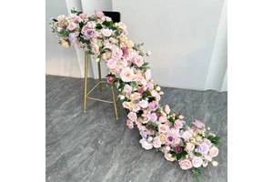 LANJO Luxury Artificial Flower Row Ivory Rose Wedding Table Centerpiece Floral Garland and Wreaths for Event Party Decoration