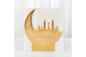 Golden Eid Mubarak Acrylic Ornament Ramadan Moon Decorations for Home Eid Ramadan Islamic Muslim Party Favor Supplies