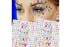 Mixed Rhinestone Face Tattoo Sticker Colorful Heart/round/Teardrop Design Selfadhesive Party Eyes Makeup Stickers