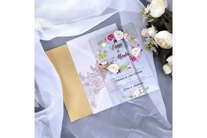 High-End Transparent Acrylic Wedding Invitations With Gold Stamping And UV Process Free Layout Design For Non-Standard Shapes
