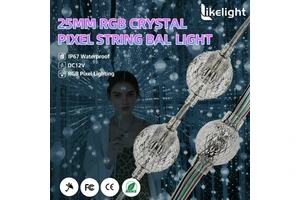 25mm Crystal RGB Pixel Ball Light String With UCS1903 DC12V IP67 And 360 Degree Glow For Retail Display And Art Installations