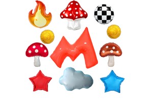 CYmylar Super Game Birthday Balloon Set with Mushroom Fire Coin Star Checker Balloons for Retro Video Game Party Decorations