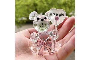 Crystal Glass Bear Gifts for Birthday Party Giveaways It's a Boy/girl pink and Blue