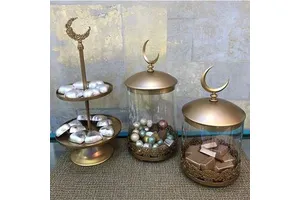 Premium Metal Ramadan Moon and Star High Quality Islam Eid Mubarak Dessert Display Trays for Eid Ramadan Party Supplies 2025