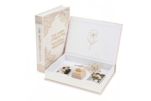 Custom Decorative Book Shaped Box Wedding Memory Keepsake Hidden Storage for Photos & Rings Perfect Bridal Gift