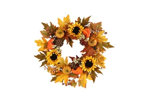 New Autumn Decor Pinecone Artificial Maple Leaf Pumpkin Door Hanging Ground Decoration Pumpkin Halloween Wreath