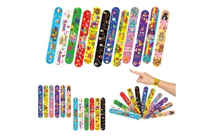 Promotion Gifts Cartoon Style Slap Bracelets Custom Logo Happy Birthday Party Favors PVC Steel Sheet Wristbands Colorful Pattern