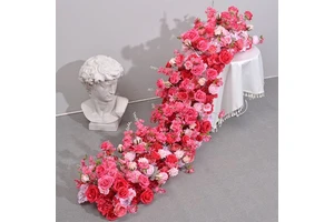Wholesale Trade Floral Runner hang Flower Table Centerpiece Artificial Royal Wedding Table Rose Aisle White Simulation Flower