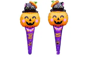 Halloween Cartoon Pumpkin Ghost Aluminum Film Hitting Stick Toy Party Decoration Cheer Stick Handheld Balloon