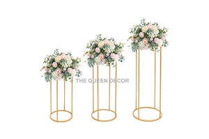 Handmade Floral Silk Wedding Table Arrangement Red and White Rose European Metal Centerpiece Flowers Aluminum Carton