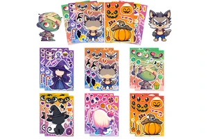 Baide 6 Pcs/pack Halloween Collage Cartoon Graffiti Witch Pumpkin DIY Creative Fun Face-changing Paper Stickers Gift Craft