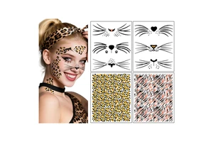 Wholesale Kids Girls Costume Makeup Leopard Temporary Face Tattoos Halloween Whisker Fake Cheetah Face Tattoo Stickers