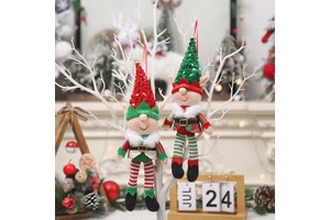 PARTYMENT Whimsical Cartoon Elf Doll Ornaments for Christmas Tree Decor New Year Holiday Party Supply Set of 12