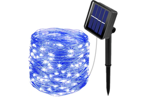 Outdoor Waterproof LED Solar Copper Wire Christmas Tree Lights String IP65 Rated 100 LEDs 10m Length 8 Functions Warm White