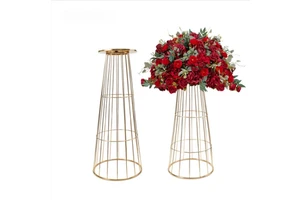 Royal Diamond Gold Metal Table Flowers and Stand Decoration with Easy Assembly and Customizable Shape for Wedding and Birthday
