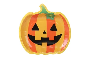 LR Halloween Pumpkin Shaped Paper Plates Disposable Decorations Party Supplies Favor