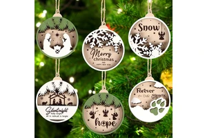 Christmas Hanging Wooden Ornament Wood Christmas Cutouts Embellishments Hanging Ornaments with Ropes for Christmas Decorations