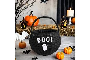 Multifunctional Eco-Friendly Water Hyacinth Candy Basket Handle Halloween Party Table Decor Wholesale Minimum 100pcs