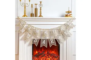 Eid Ramadan Mubarak Banner Wooden Rustic Bead Ramadan Decorations Banner Muslim Party Decor Supplies for Home Fireplace