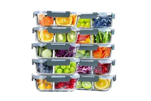 Original Factory 10 Pack Glass Meal Prep Containers 2 Compartment Set Airtight Glass Lunch Box Food Storage Containers With Lids