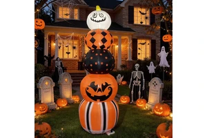 Halloween Inflatable Pumpkin Totem Pole 5pcs LED White Lights 10ft Spooky Jack-O-Lantern Stack Outdoor Decor Hot Selling