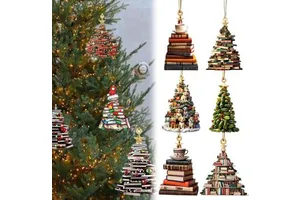 2025 New Years Decorations Acrylic Christmas Tree Hanging Tree Shape Bookshelf Pendant, Christmas Hanging Ornaments Decorations