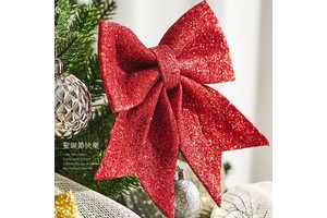 2024 Large Red Glitter Ribbon Bow Tie Christmas Tree Party Decorations Xmas Hanging Decor Wreath Ornaments
