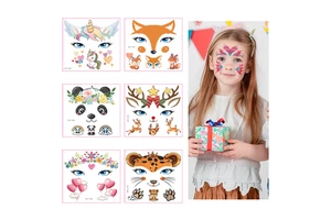 Wholesale Festival Favors Tiger Unicorn Makeup Face Paint Fake Temporary Tattoo Animal Face Tattoos Stickers for Children