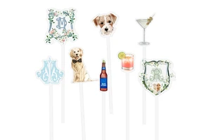 Personalized Custom Pet Photo Swizzle Sticks Clear Acrylic Cocktail Drink Stirrers Wedding