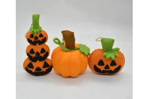 Handmade Wool Felt Halloween Pumpkin Ornament Set of 3 – Eco-Friendly Jack O' Lantern Hanging Decorations