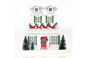 Handmade 100% Paper White Christmas Village Ornaments Indoor Table Decor LED Lighted House Figurine Christmas Decorations