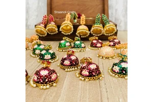 Indian High Quality Traditional Floral Hand Painted Meenakari Party Favors Jhumka Gold-Plated Beaded Earrings for Women Wedding