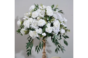 23.62inch Green Plant with White Flower Ball: Large Dining Table Artificial Flowers for Wedding and Engagement Decorations