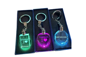 Personalized Name Photo LED Crystal Keychain Festive Party Gift for Halloween & Mother's Day