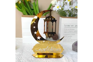 DAMAI Ramadan Decoration Islam Muslim Festival Party Decoration Acrylic Eid Mubarak Muslim Home Golden Moon Table Decor