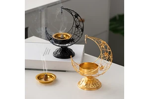 Handheld Moon Incense Burner - Gold/Black, Premium Craft, Ramadan Supply, Eid Gift, Muslim Home Decor & Ready Stock
