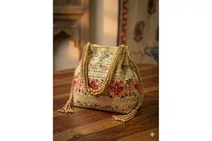 Raw Silk Floral Light Weight Potli favors Handmade Embroidered Ethnic Wedding and Gifts multifunction gifts for guests
