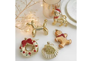 Factory Golden Glitter Christmas Ornaments Set - Cute Dog, Bear, Gingerbread Man, Wreath,Balloon Dog Shell Hanging Decorations