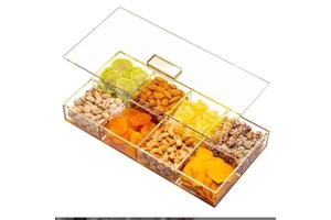 Family Gathering Daily Use Snack Food Tray Container With Lid Plastic Acrylic Gold Cover Inside Bin Trays