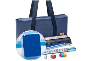 Standard American Mahjong Set 166 White Tiles Jet Black Travel Bag 4 Professional Racks Pushers Party Supply Kit