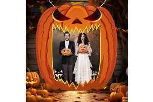 Scary Pumpkin Door Banner Creepy Photo Booth Props Large Horror Photography Backdrop for Halloween Birthday Party Favors Supply