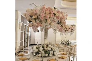 New 120cm Pink Flower Wedding Table Decoration Silk Hydrangea Rose Artificial Flowers Centerpieces Table Decorations