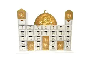 Ramadan Calendar Advent Calendar for Filling with LED Light Drawer Boxes Eid Mubarak Decoration Wooden Ramadan Advent Calendar