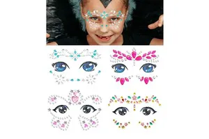 Kids Festival DIY Custom Face Jewels Gems Sparkly Crystal Rhinestone Face Stickers Durable Removable Gold Stamping Girls