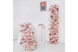 Flower Runner Arrangement Artificial Silk Rose Long Row Flower Table Decoration For Exhibition Hall and Window Floor