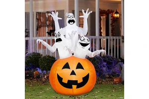 Bestseller 5 FT Halloween Inflatables Spooky Pumpkin and Witch' s Black Cat Combo Inflatable Decor