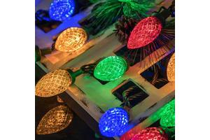 100-Led Outdoor Christmas Lights 8 Modes C3 C7 C9 Strawberry Bulb Green Wire Timer/Waterproof/Extendable Warm White for